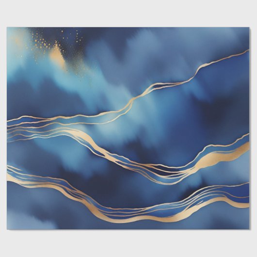 Dunkle blaue Gold-Metallic-Marmorstein Geschenkpapier (Flach)