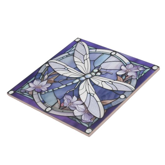 Dunkle blaue Libelle-Blume Fliese (Seite)