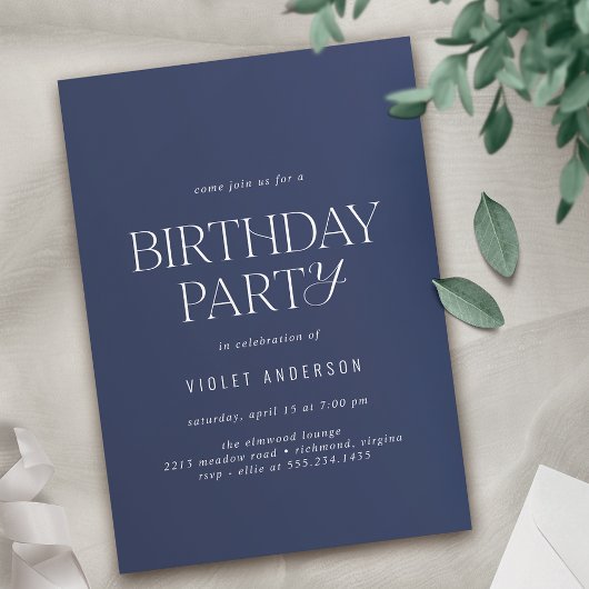 Dunkle Blaue Marine | Modern Sleek Birthday Einladung