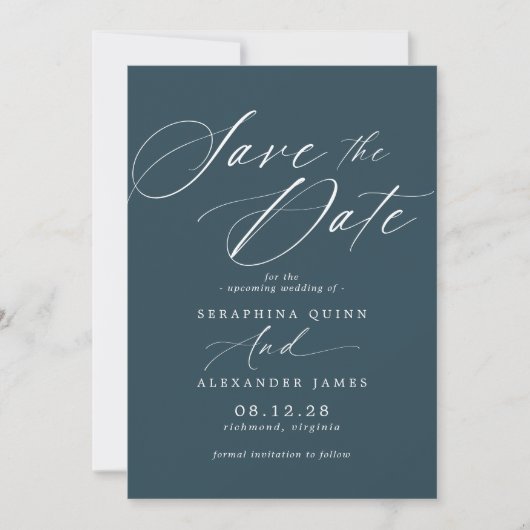 Dunkle Blaue Marine | Moderne elegante Jewel Tone Save The Date (Vorderseite)