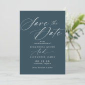 Dunkle Blaue Marine | Moderne elegante Jewel Tone Save The Date (Stehend Vorderseite)