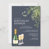 Dunkle Blaue Marine | Moderner Champagner Geburtst Einladung (Vorderseite)