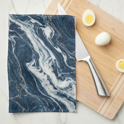 Dunkle Blaue Marmor Eleganter Minimalistischer Sti Geschirrtuch (Viertel Falte)