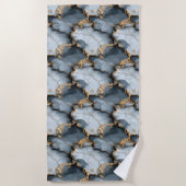 Dunkle Blaue Marmorstruktur mit flüssigen Goldader Strandtuch (Vorderseite)