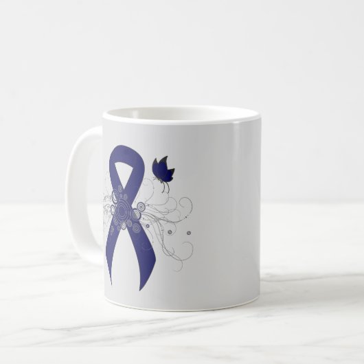 Dunkle blaue Schleife mit Schmetterling Kaffeetasse (Vorderseite Links)
