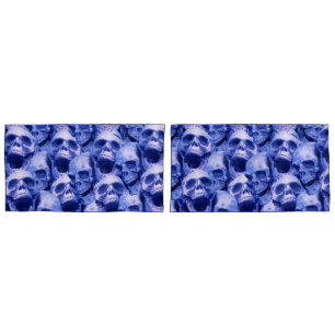 Dunkle blaue Skulls Kissenbezug