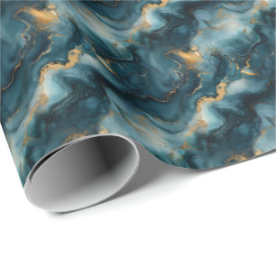 Dunkle blaue und goldene Marmor Geschenkpapier