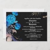 Dunkle blaue und goldene Rose Gothic Wedding Einladung (Vorderseite)