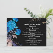 Dunkle blaue und goldene Rose Gothic Wedding Einladung (Stehend Vorderseite)