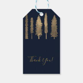 Dunkle blaue und goldfarbene Waldbaumen Rustikale  Geschenkanhänger