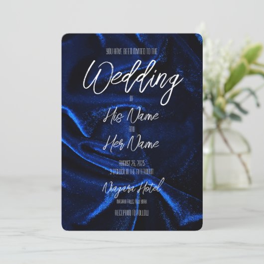 Dunkle blaue Velvet Textur Einladung (Stehend Vorderseite)