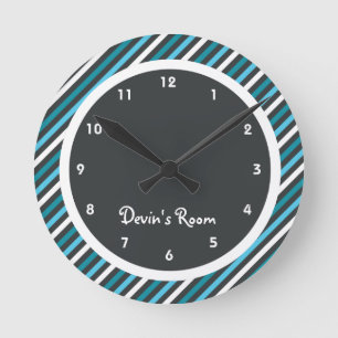 Dunkle Blues Stripe Kid's Bedroom Runde Wanduhr