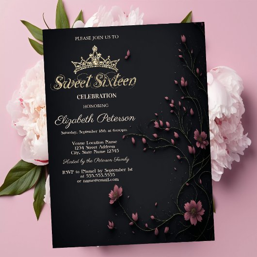 Dunkle Blume Dunkelgotische Süße 16 Einladung