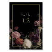 Dunkle Blume Elegante Schwarze Hochzeit Tischnummer (Rückseite)