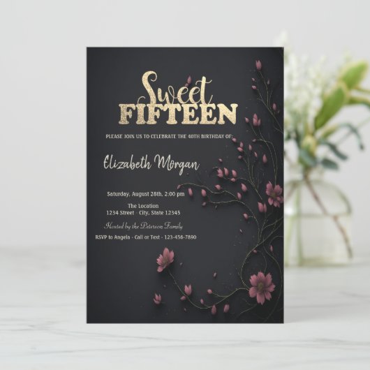 Dunkle Blume Gothic 5. Geburtstag Einladung (Stehend Vorderseite)