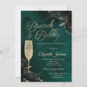 Dunkle Blumen Champagnerglas Grün Einladung (Vorderseite)