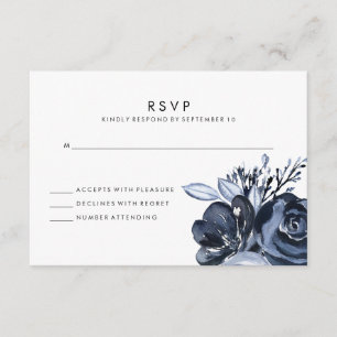 Dunkle Blumen schwarze Aquarell-Hochzeits-Antwort RSVP Karte