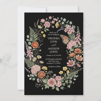 Dunkle Blumenkranz Hochzeitseinladung Elegant Einladung