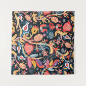 Dunkle Blumenvögel: Ziermuster. Wandteppich (Vorderseite (Horizontal))