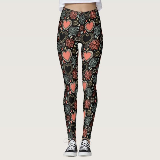 Dunkle Blüten Freude: florales, nahtloses Muster Leggings (Vorderseite)