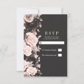 Dunkle Blütenfarbe Rosa Holzkohle Schwarze Hochzei Einladung (Vorderseite)