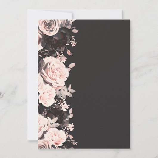 Dunkle Blütenröte Rosa Holzkohle Grau Schwarze Hoc Einladung (Rückseite)