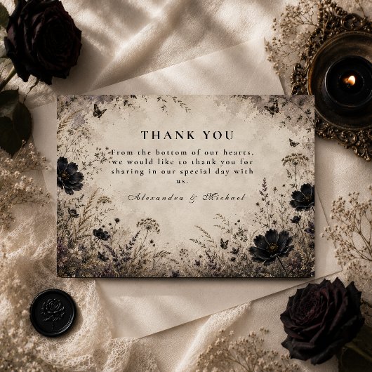 Dunkle Boho-Goth-Hochzeit Dankeskarte
