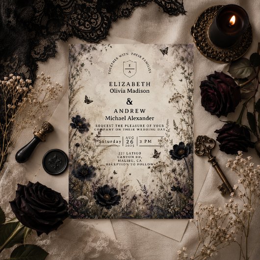 Dunkle Boho-Goth-Hochzeit Einladung