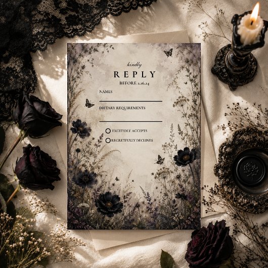 Dunkle Boho-Goth-Hochzeit RSVP Karte