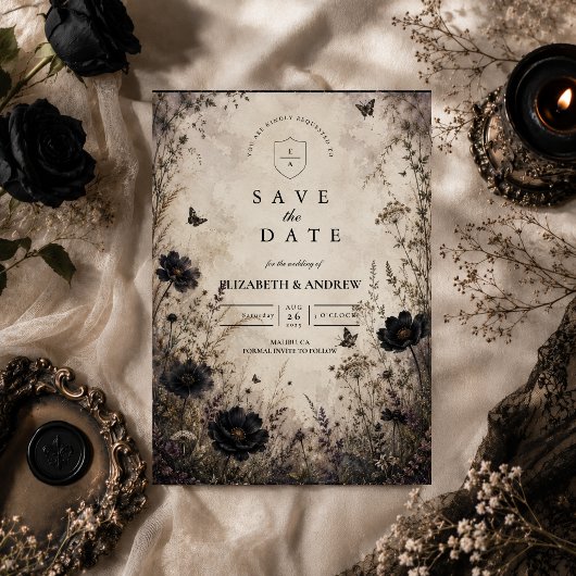 Dunkle Boho-Goth-Hochzeit Save The Date