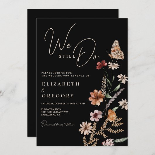 Dunkle Boho Wildblumen, die wir noch immer überprü Einladung (Vorne/Hinten)