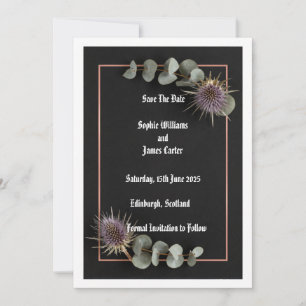 Dunkle Botanische Distel Eukalyptus Hochzeit Termi Save The Date