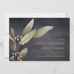 Dunkle botanische Grüntöne rustikale Save-the-Date Save The Date