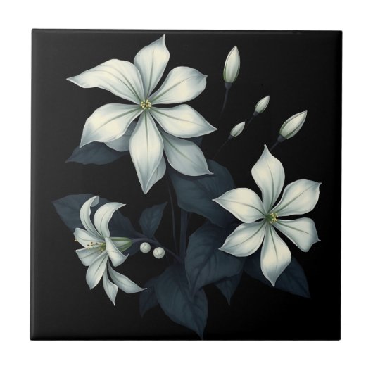 Dunkle botanische Nacht blühende Jasmine Fliese (Vorderseite)