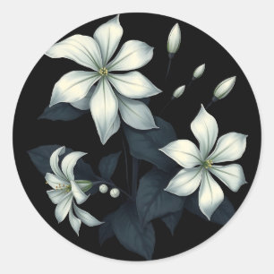Dunkle botanische Nacht blühende Jasmine Runder Aufkleber