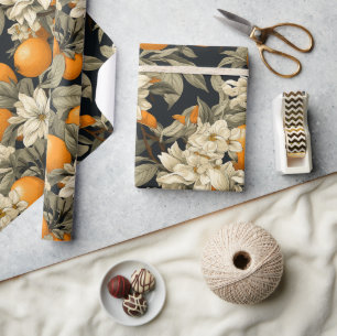 Dunkle botanische Orangenblüte Geschenkpapier