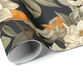 Dunkle botanische Orangenblüte Geschenkpapier (Rolleneckpunkt)