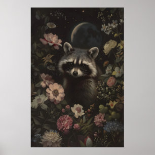 Dunkle Botanische Süße Waschbär-Kunst Druckbare Wa Poster