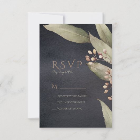 Dunkle botanische Vegetation RSVP Hochzeit (Vorderseite)