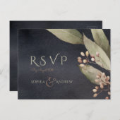Dunkle botanische Vegetation RSVP Hochzeit Einladungspostkarte (Vorne/Hinten)