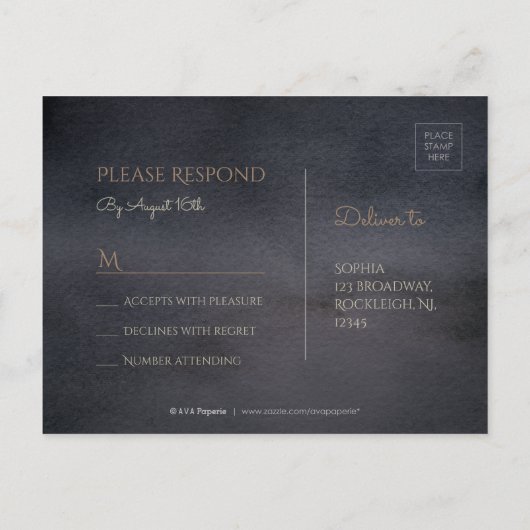 Dunkle botanische Vegetation RSVP Hochzeit Einladungspostkarte (Rückseite)