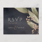 Dunkle botanische Vegetation RSVP Hochzeit Einladungspostkarte (Vorderseite)