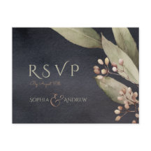 Dunkle botanische Vegetation RSVP Hochzeit