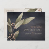 Dunkle botanische Vegetation rustikal Save the Dat Ankündigungspostkarte (Vorne/Hinten)