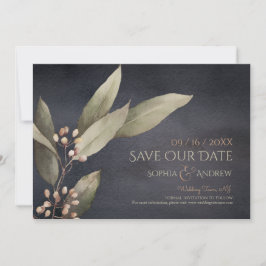 Dunkle botanische Vegetation rustikal Save the Dat Date