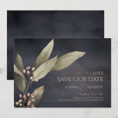 Dunkle botanische Vegetation rustikal Save the Dat Date (Vorne/Hinten)