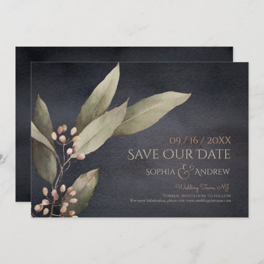 Dunkle botanische Vegetation rustikal Save the Dat Save The Date (Vorne/Hinten)