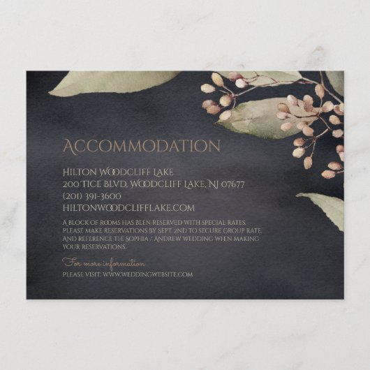 Dunkle botanische Vegetation rustikale Unterkunft Begleitkarte (Vorderseite)