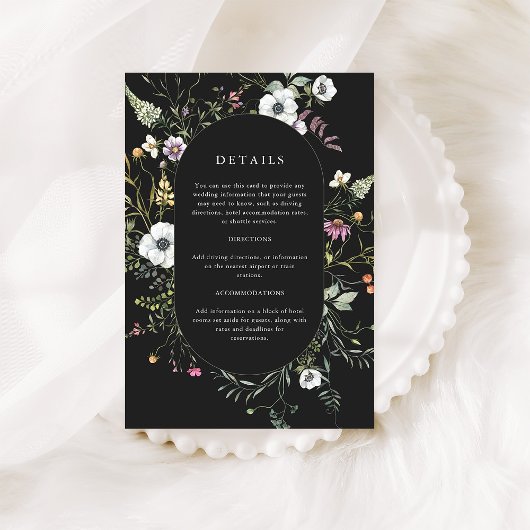 Dunkle botanische Wildblumen | Angaben zur Hochzei Begleitkarte