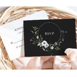 Dunkle botanische Wildblumen | Elegante Hochzeit RSVP Karte